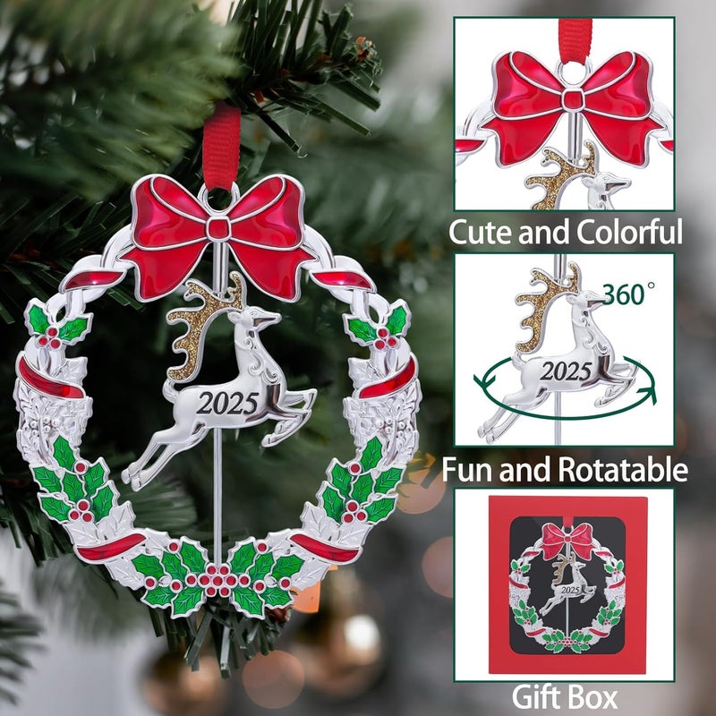 K-MLICE Christmas Ornaments, Metal Christmas Tree Ornaments Dated 2025 Silver Rotatable Funny Christmas Ornaments Decorative Keepsake Reindeer Decoration - Image 3